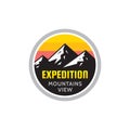 Expedition mountains view - concept badge. Climbing logo in flat style. Extreme exploration sticker symbol.  Camping & hiking Royalty Free Stock Photo