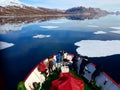 Expedition on ship and boat in Svalbard norway landscape ice nature of the glacier mountains of Spitsbergen Longyearbyen Svalbard Royalty Free Stock Photo