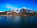 Expedition on ship and boat in Svalbard norway landscape ice nature of the glacier mountains of Spitsbergen Longyearbyen Svalbard Royalty Free Stock Photo