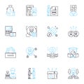 Expense control linear icons set. Budgeting, Cost-cutting, Tracking, Analysis, Management, Optimization, Reduction line