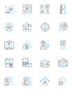 Expense control linear icons set. Budgeting, Cost-cutting, Tracking, Analysis, Management, Optimization, Reduction line