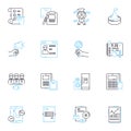 Expense control linear icons set. Budgeting, Tracking, Analysis, Cost-cutting, Efficiency, Optimization, Planning line