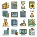 Expense report icons set line color vector Royalty Free Stock Photo