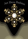 Expensive art deco filigree brooch in with diamonds, fashion in victorian style, antiquarian gold jewel