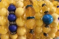 Expensive bracelets made of Baltic amber with turquoise inserts