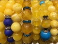 Expensive bracelets made of Baltic amber with turquoise inserts