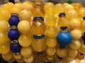 Expensive bracelets made of Baltic amber with turquoise inserts