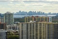Expensive highrise hotels and condos on Atlantic ocean shore in Sunny Isles Beach city. American tourism infrastructure