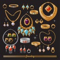 Expensive Luxurious Gold and Silver Jewelry Set Royalty Free Stock Photo