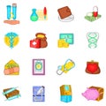 Expensive medicine icons set, cartoon style