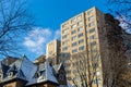 Expensive old and new houses with huge windows in Montreal downtown Royalty Free Stock Photo