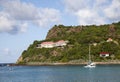 Expensive villas and boats at St. Jean Bay at St Barts, French West Indies Royalty Free Stock Photo