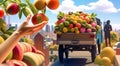 Overflowing harvest of fruits in a cart
