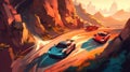 A illustration about a thrilling race between sleek sports cars on a winding mountain roa created with Generative AI