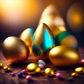 Shimmery Gold And Chrome Blue Gilded Easter Eggs Delight - AI Generated Illustration