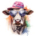 cool cow watercolor illustration