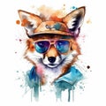 Funny Fox watercolor illustration