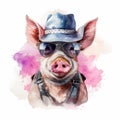 Funny Pig watercolor illustration Royalty Free Stock Photo