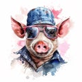 Pig watercolor illustration Royalty Free Stock Photo