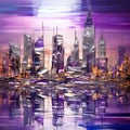 Futuristic city skyline with mesmerizing liquid mercury structures Royalty Free Stock Photo