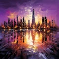 Futuristic city skyline with mesmerizing liquid mercury structures Royalty Free Stock Photo