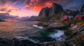 Lofoten's Majesty: Dramatic Seascape at Sunset Royalty Free Stock Photo