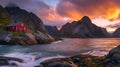 Lofoten's Majesty: Dramatic Seascape at Sunset Royalty Free Stock Photo