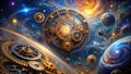A Surreal Symphony of Time and Space Abstract Galaxies Celestial Clockwork and the Essence of Time Travel Royalty Free Stock Photo