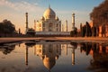 Majestic Taj Mahal at Sunrise: A Captivating View of Indias Iconic White Marble Mausoleum