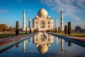 Majestic Taj Mahal at Sunrise: A Captivating View of Indias Iconic White Marble Mausoleum