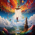 Colorful Surreal Art Piece with Reversed Gravity