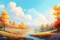 Enchanting Autumn: A Breathtaking Landscape Illustration in HD Wallpaper