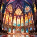 Stunning Stained Glass Window in Magnificent Church Royalty Free Stock Photo