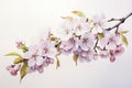 Experience the beauty of cherry blossoms in full bloom with this stunning watercolor depiction of a pink sakura branch