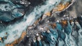 Top-down Butterfly Photography Of Glacier River Stream In Iceland