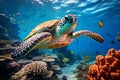 Graceful Sea Turtles Amidst Vibrant Coral Reefs in Turquoise Ocean