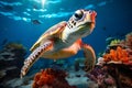 Graceful Sea Turtles Amidst Vibrant Coral Reefs in Turquoise Ocean