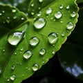 Nature\'s Jewel: A Stunning Green Leaf with a Glistening Water Drop