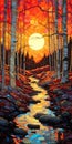 Hyper Detailed Forest Sunset Painting Inspired By Erin Hanson