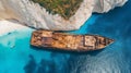 Navagio Beach, Zante, Greece: Aerial View of Famous Wrecked Ship