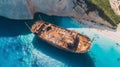 Navagio Beach, Zante, Greece: Aerial View of Famous Wrecked Ship