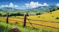 Hill In New Zealand With Fence: An Illustrated View