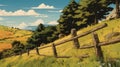 Hill In New Zealand With Fence: An Illustrated View