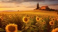 A Serene Morning In Provence\'s Sunflower Field Royalty Free Stock Photo