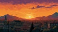 San Jose Sunset In 1840s: A Pixel Art Close-up Royalty Free Stock Photo