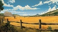 Savanna In New Zealand With Fence: An Illustrated Long Shot