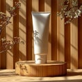 Experience beauty with sophistication - a cream tube and podium combination.