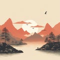 Karst In A Vintage Sunset: High-quality Vector Graphics