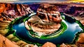 Horseshoe Bend, canyon and Colorado river at sunset