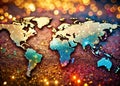 Global Connections Illuminated A Sparkling World Map Visualization of Travel Adventure and Dream Destinations Royalty Free Stock Photo
